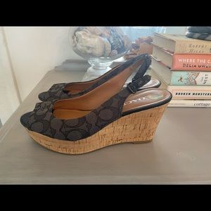 Coach Monogram Cork Wedges